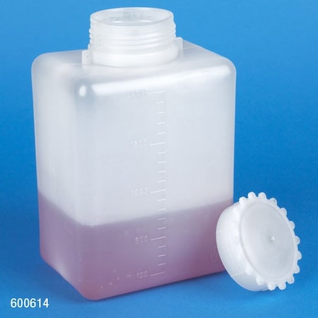 Globe Scientific Bottle with Screwcap, Wide Mouth, Square, Graduated, PE , 2000mL, 6PK 600614-6